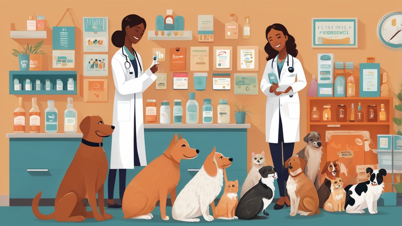 Medicamentos Veterinários Gratuitos 9 Leonardo Vision XL A vibrant illustration of a friendly veteri 2